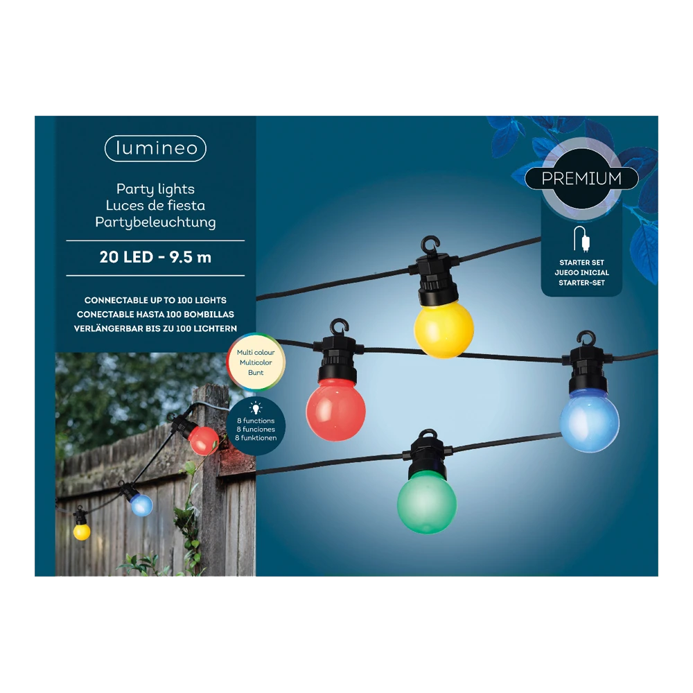 Lumineo Feestverlichting Lichtsnoer - Bolvorm - Twinkel Effect - 950cm - 20 LEDS - Multi