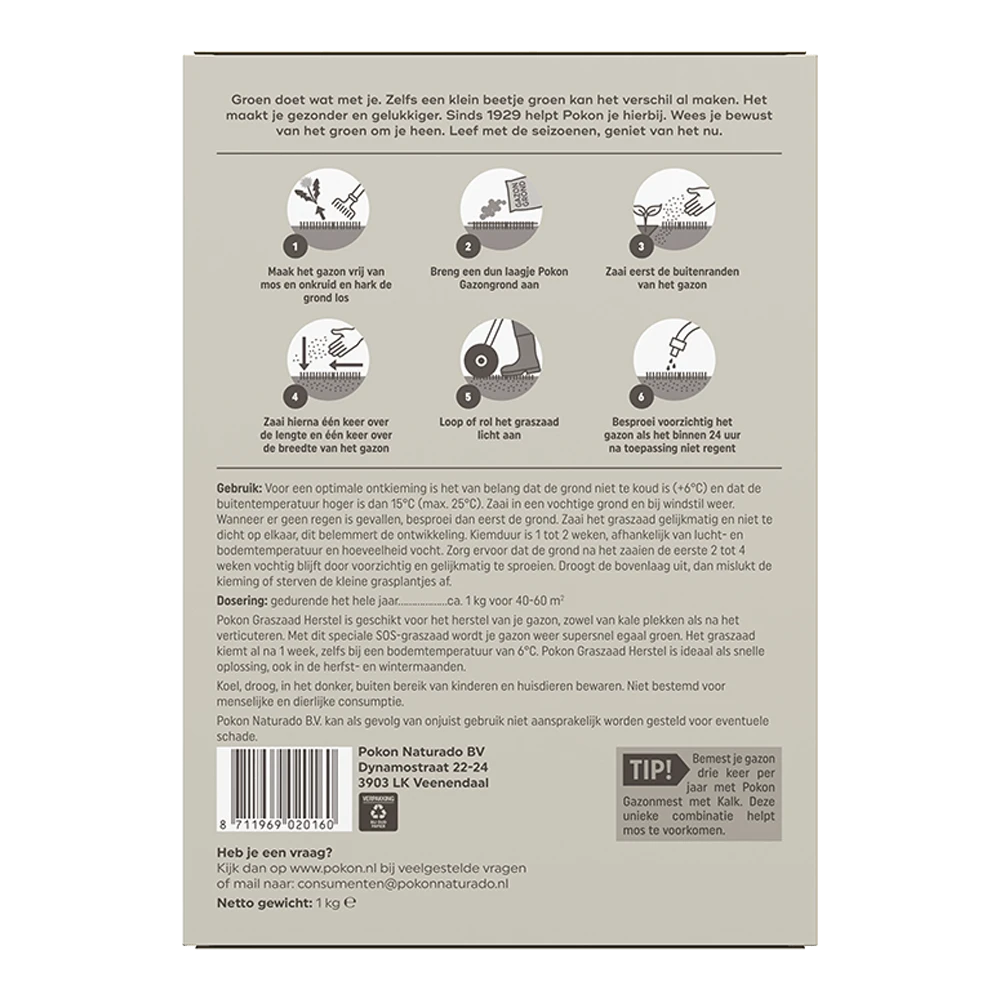 Pokon Graszaad Herstel 1kg - Graszaad 2 Pokon Graszaad Herstel 1kg - Graszaad - Afbeelding 2