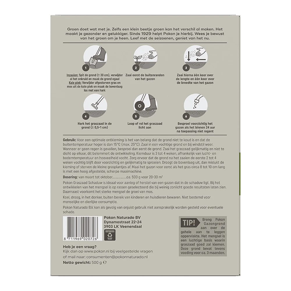 Pokon Graszaad Schaduw 500gr - Graszaad 2 Pokon Graszaad Schaduw 500gr - Graszaad - Afbeelding 2