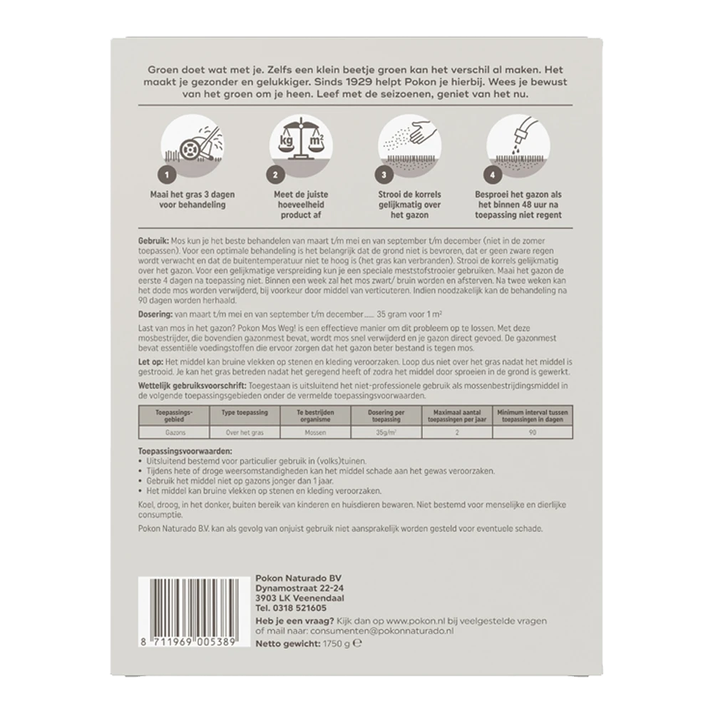 Pokon Mos Weg! 1,75kg Voor 50mu00b2 - Onkruid En Aanslag 2 Pokon Mos Weg! 1,75kg Voor 50mu00b2 - Onkruid En Aanslag - Afbeelding 2