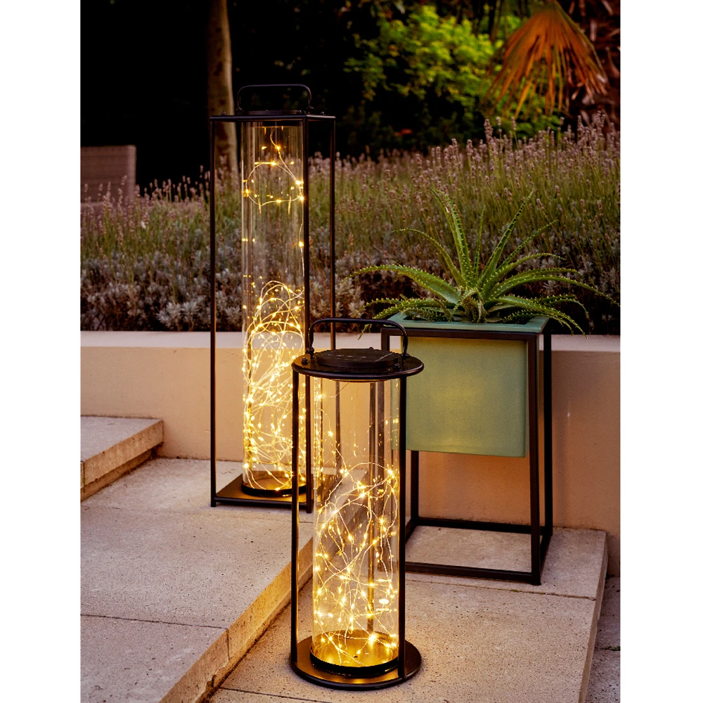 Lumineo Solar Lantaarn - LED - D15 X H42cm - Zwart 3 Lumineo Solar Lantaarn - LED - D15 X H42cm - Zwart - Afbeelding 3