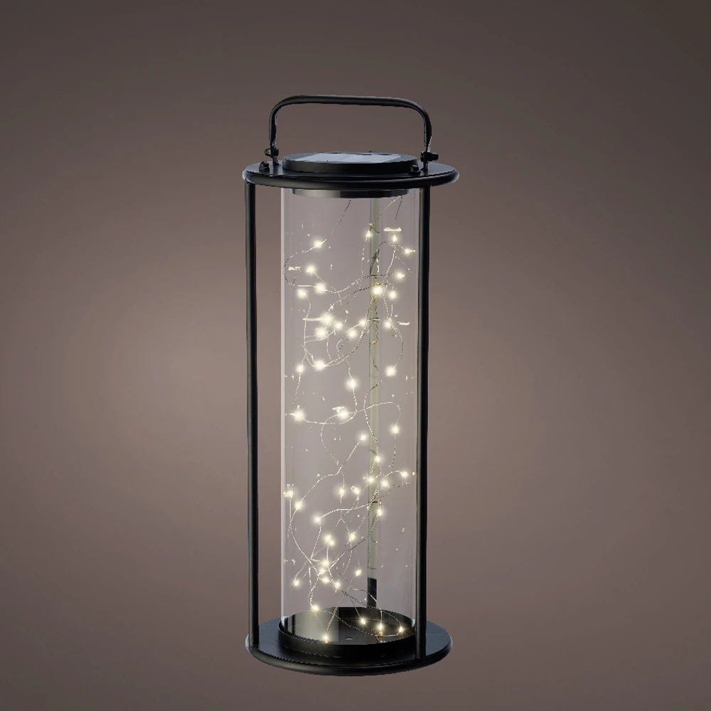 Lumineo Solar Lantaarn - LED - D20 X H49cm - Zwart 2 Lumineo Solar Lantaarn - LED - D20 X H49cm - Zwart - Afbeelding 2