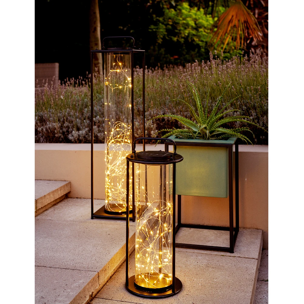 Lumineo Solar Lantaarn - LED - D20 X H49cm - Zwart 3 Lumineo Solar Lantaarn - LED - D20 X H49cm - Zwart - Afbeelding 3